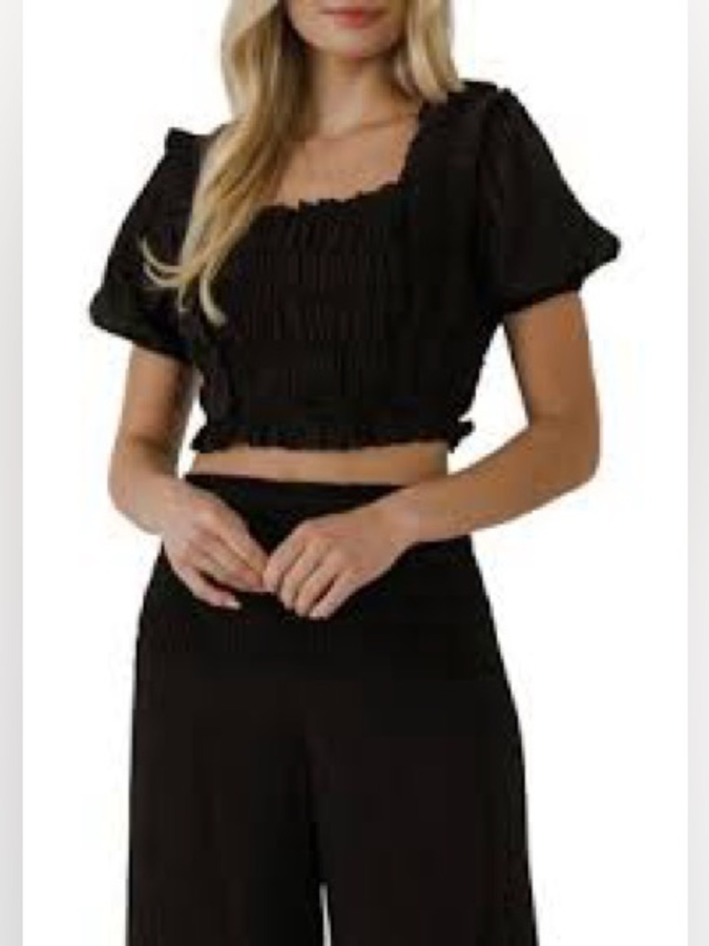 Free The Roses Black Smocked Cropped Top Size Medium NWT